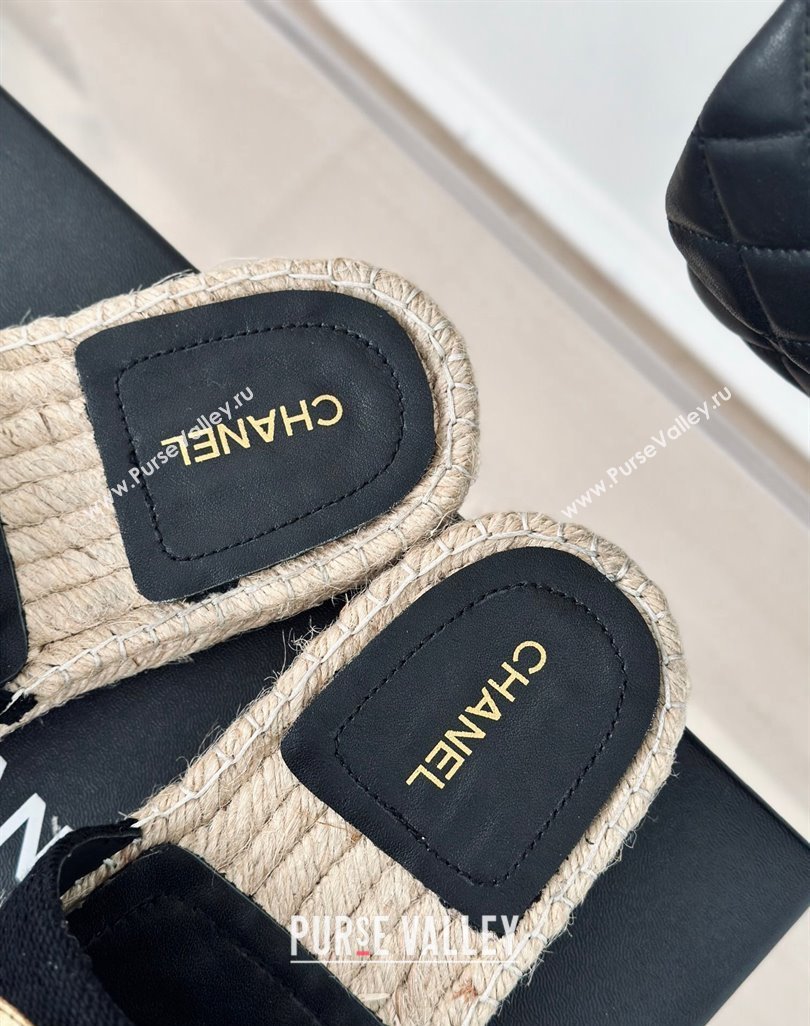 Chanel Tweed Espadrilles Flat Slide Sandals with Gold-Tone CC Black2 2024 (MD-240424042)