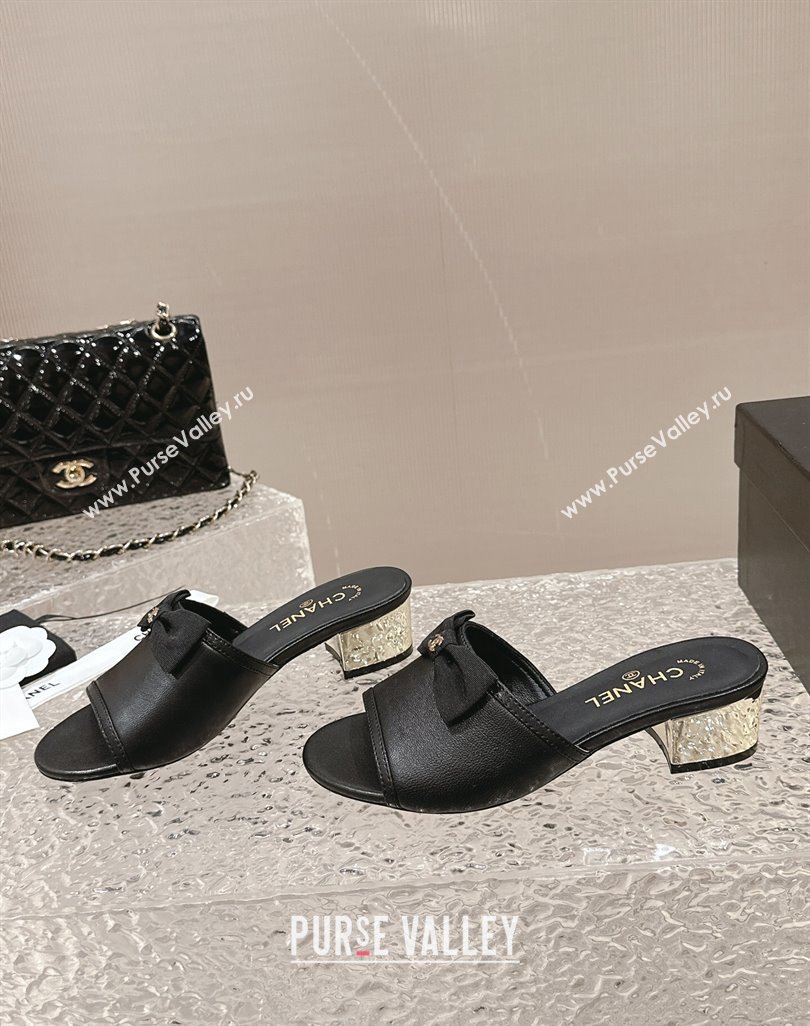 Chanel Lambskin Heel Slide Sandals with Bow 4cm G45691 Black 2024 (MD-240424050)