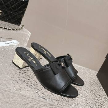 Chanel Lambskin Heel Slide Sandals with Bow 4cm G45691 Black 2024 (MD-240424050)