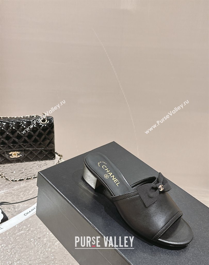 Chanel Lambskin Heel Slide Sandals with Bow 4cm G45691 Black 2024 (MD-240424050)