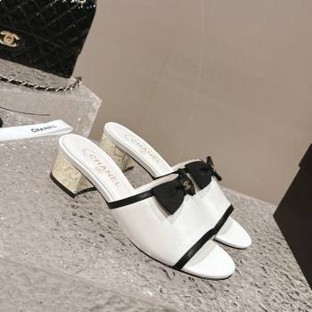 Chanel Lambskin Heel Slide Sandals with Bow 4cm G45691 White 2024 (MD-240424051)