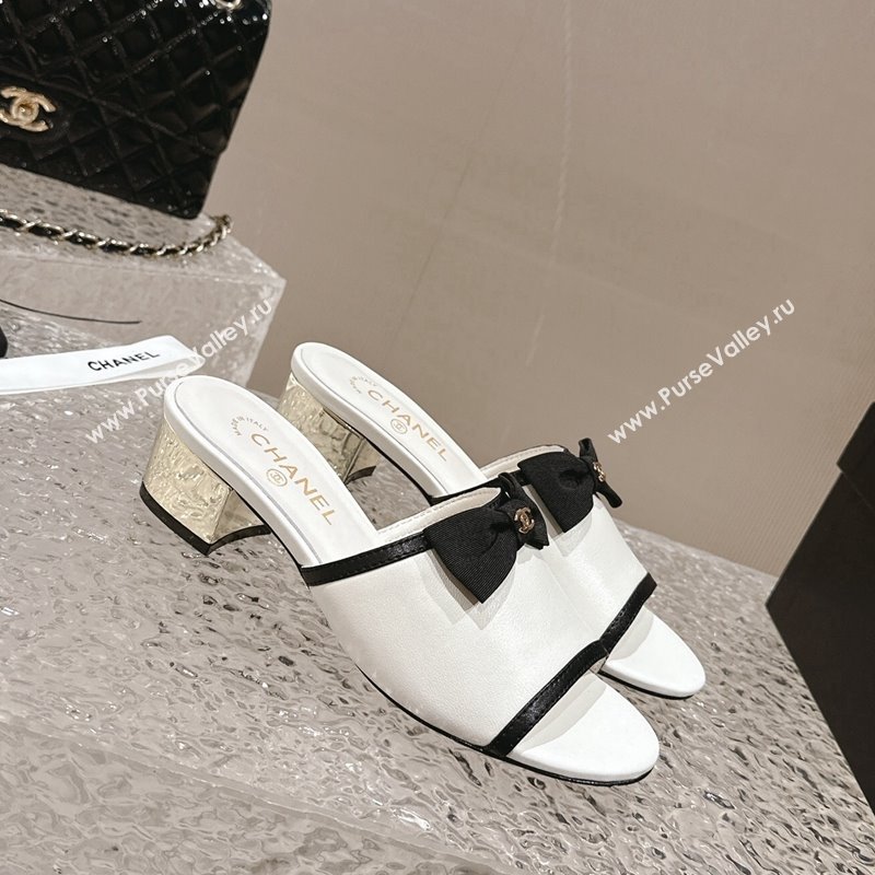 Chanel Lambskin Heel Slide Sandals with Bow 4cm G45691 White 2024 (MD-240424051)