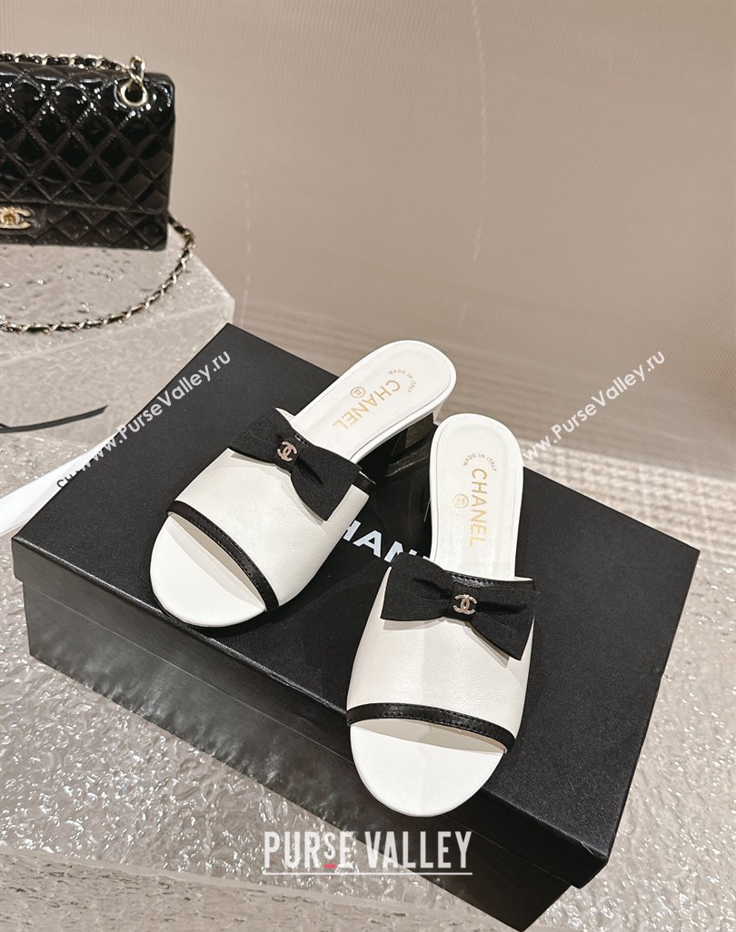 Chanel Lambskin Heel Slide Sandals with Bow 4cm G45691 White 2024 (MD-240424051)