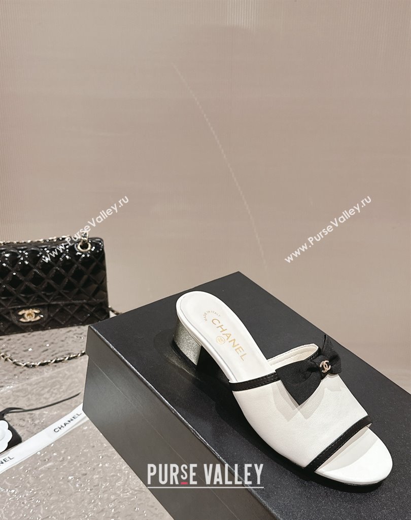 Chanel Lambskin Heel Slide Sandals with Bow 4cm G45691 White 2024 (MD-240424051)