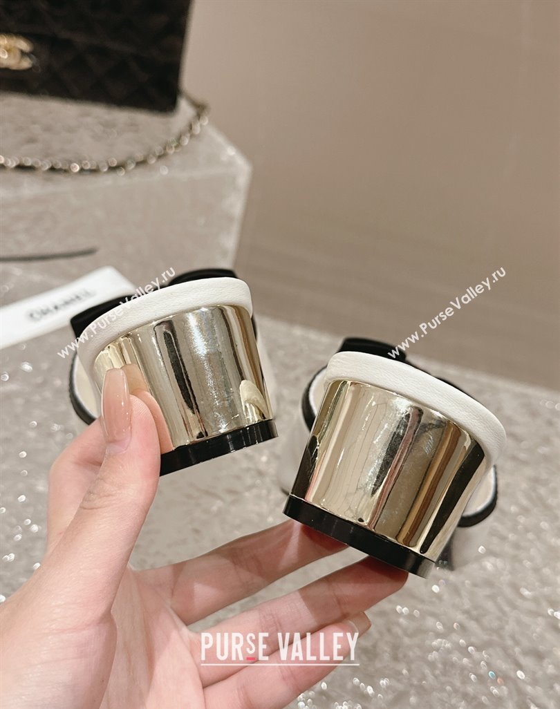 Chanel Lambskin Heel Slide Sandals with Bow 4cm G45691 White 2024 (MD-240424051)