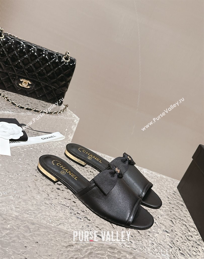 Chanel Lambskin Flat Slide Sandals with Bow G45691 Black 2024 (MD-240424055)