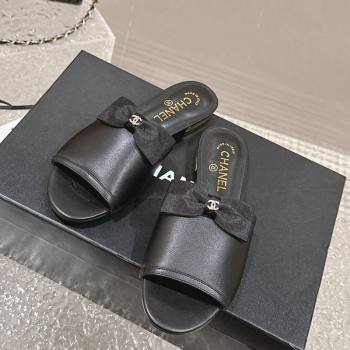 Chanel Lambskin Flat Slide Sandals with Bow G45691 Black 2024 (MD-240424055)
