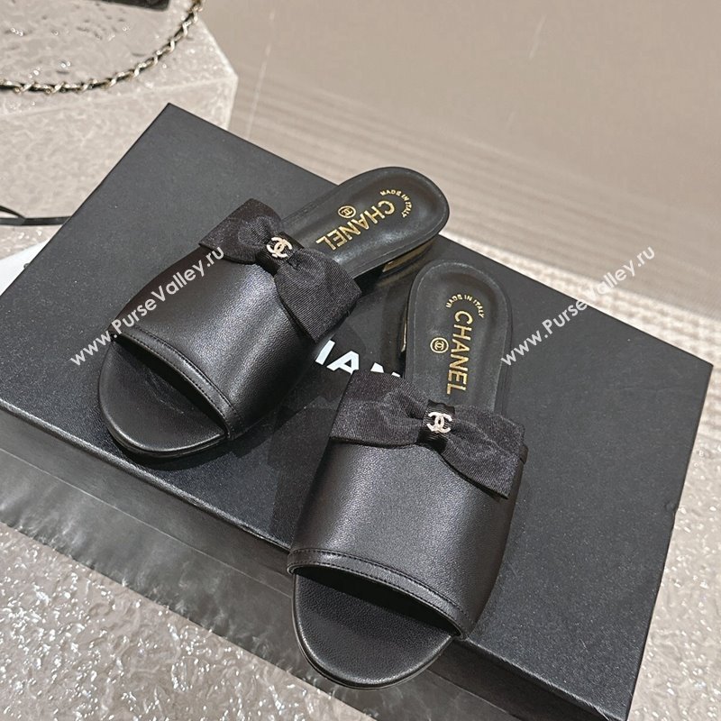 Chanel Lambskin Flat Slide Sandals with Bow G45691 Black 2024 (MD-240424055)