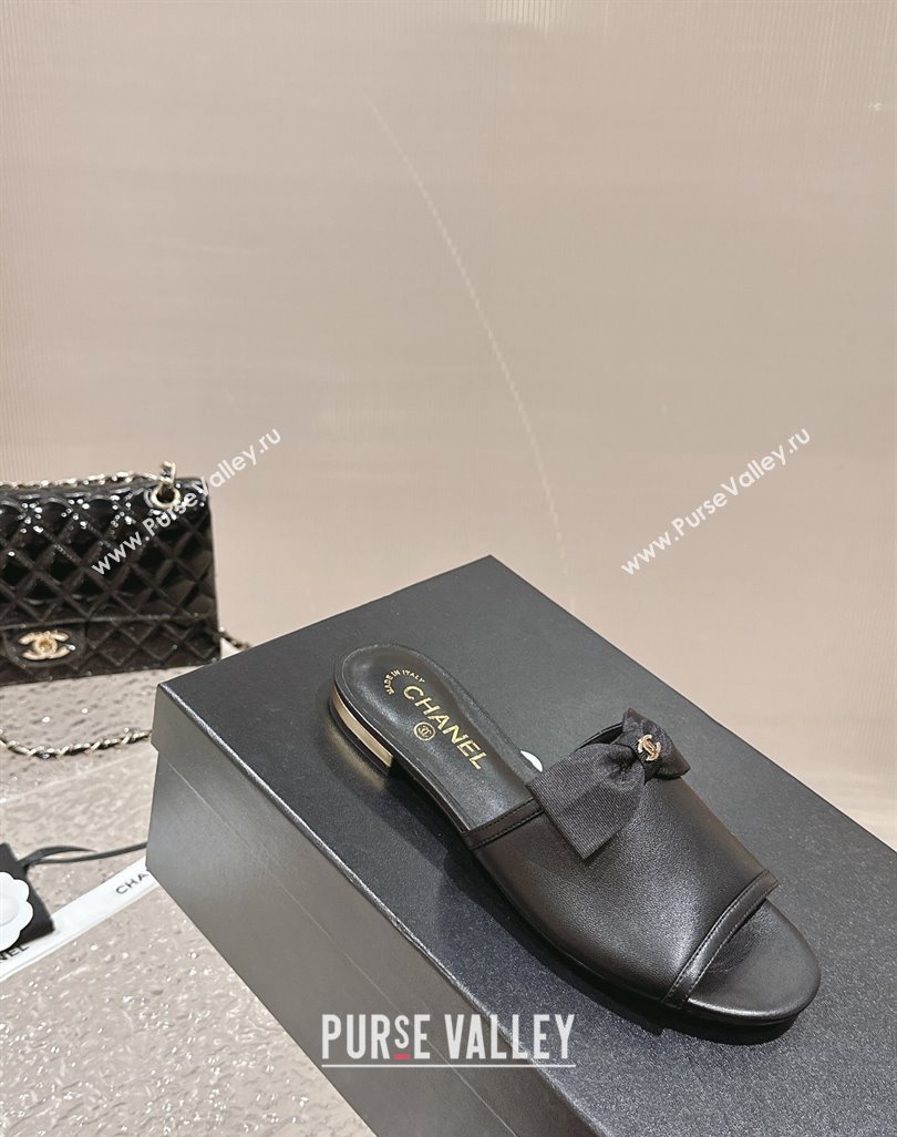 Chanel Lambskin Flat Slide Sandals with Bow G45691 Black 2024 (MD-240424055)