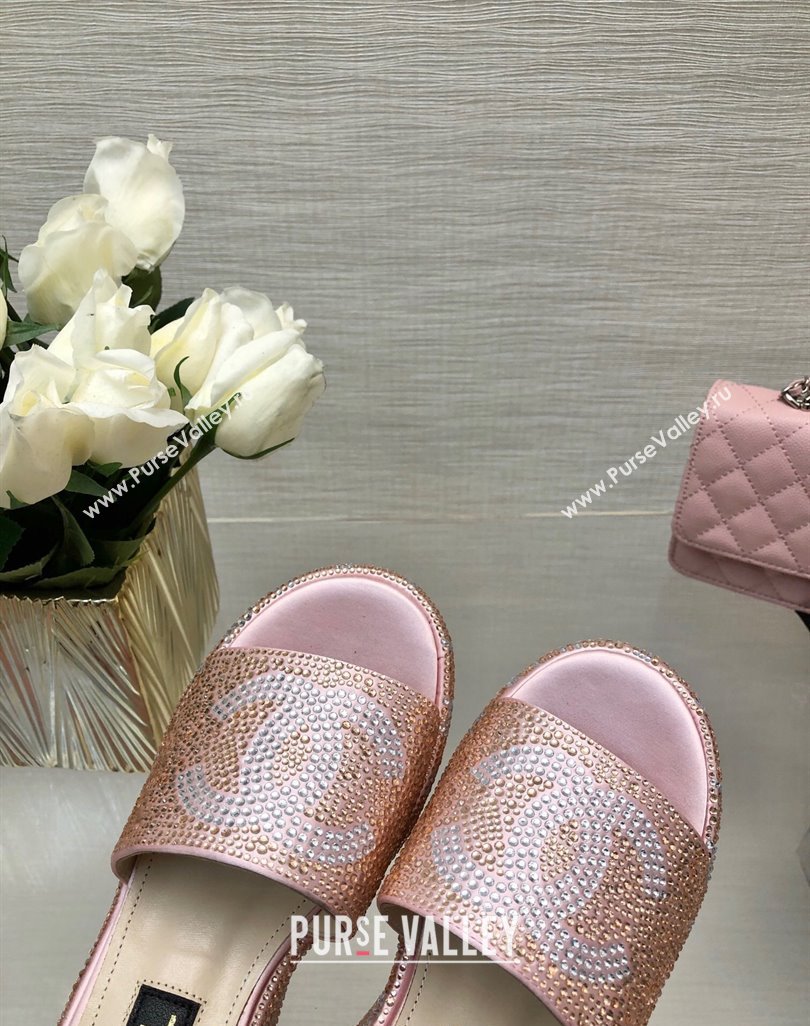 Chanel Crystals Allover Wedge Slide Sandals with Letters Pink 2024 042301 (MD-240423013)