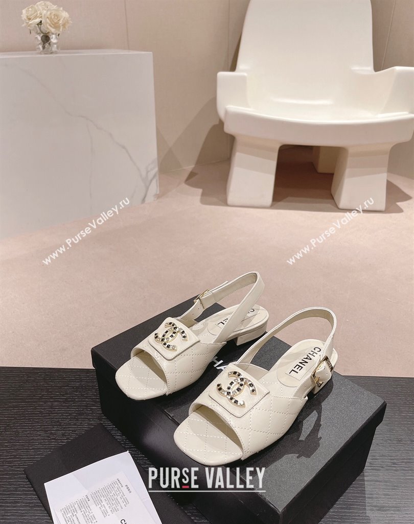 Chanel Quilted Lambskin Flat Sandals with Folder CC White 2024 0424 (MD-240424058)