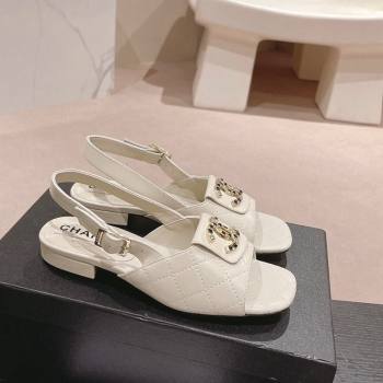 Chanel Quilted Lambskin Flat Sandals with Folder CC White 2024 0424 (MD-240424058)