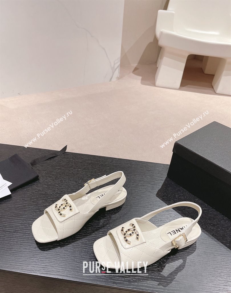 Chanel Quilted Lambskin Flat Sandals with Folder CC White 2024 0424 (MD-240424058)