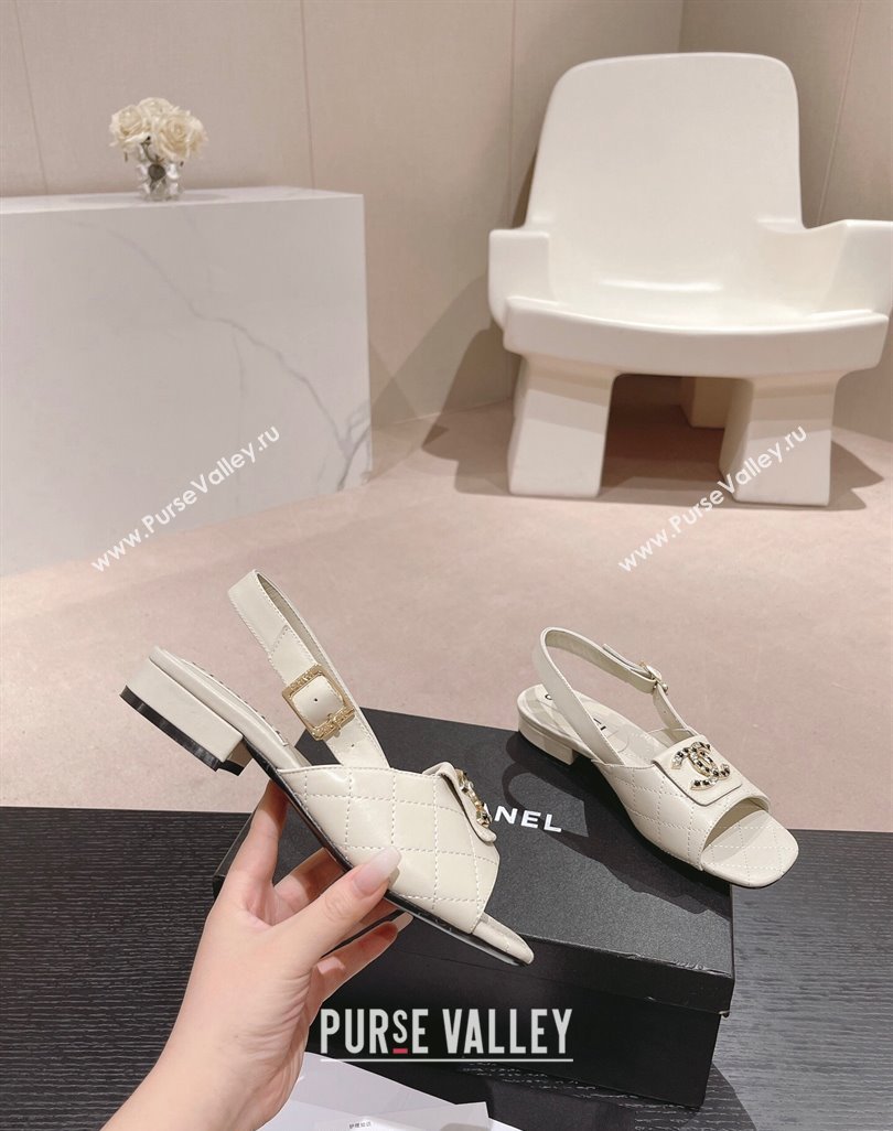 Chanel Quilted Lambskin Flat Sandals with Folder CC White 2024 0424 (MD-240424058)