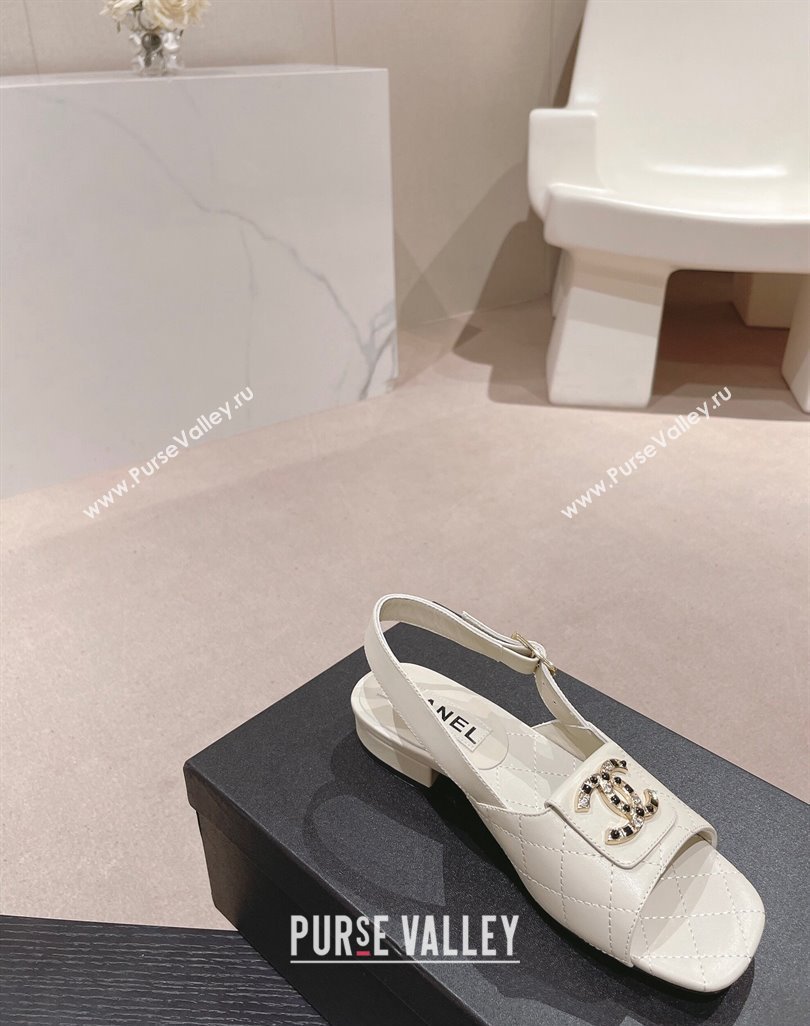Chanel Quilted Lambskin Flat Sandals with Folder CC White 2024 0424 (MD-240424058)