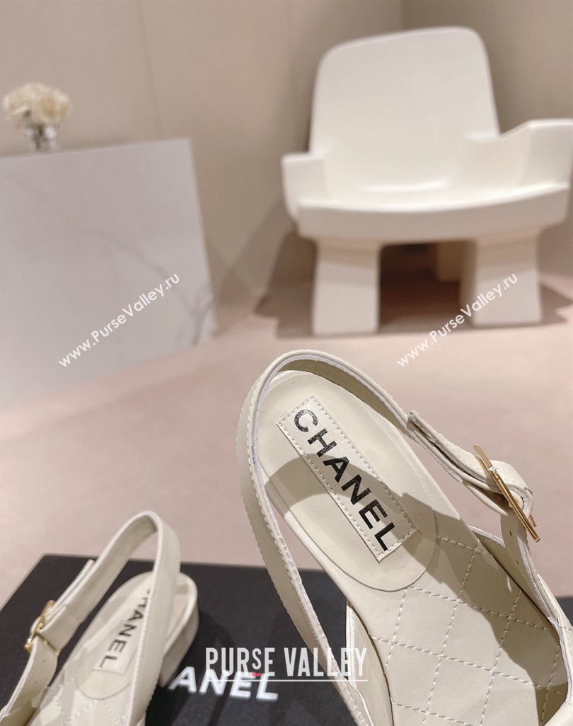 Chanel Quilted Lambskin Flat Sandals with Folder CC White 2024 0424 (MD-240424058)