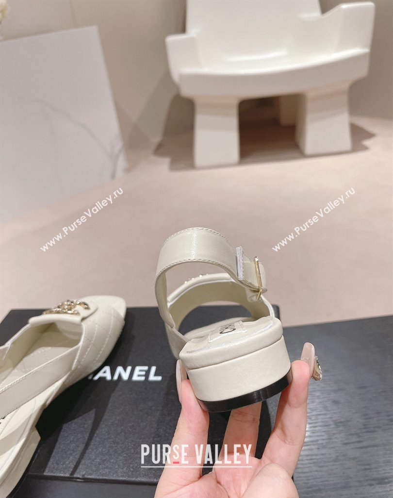 Chanel Quilted Lambskin Flat Sandals with Folder CC White 2024 0424 (MD-240424058)