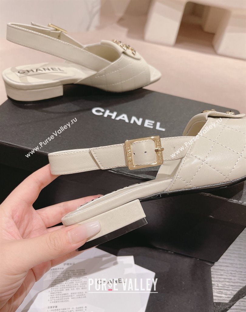 Chanel Quilted Lambskin Flat Sandals with Folder CC White 2024 0424 (MD-240424058)