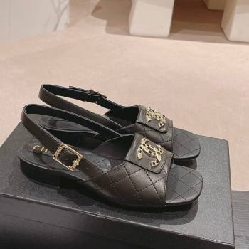 Chanel Quilted Lambskin Flat Sandals with Folder CC Black 2024 0424 (MD-240424059)