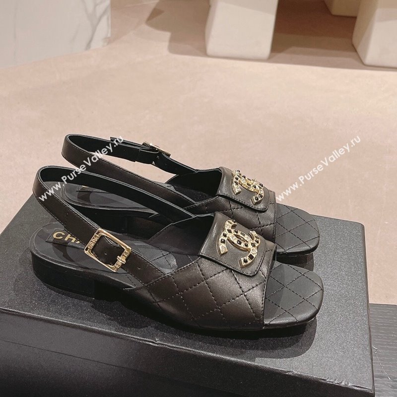 Chanel Quilted Lambskin Flat Sandals with Folder CC Black 2024 0424 (MD-240424059)