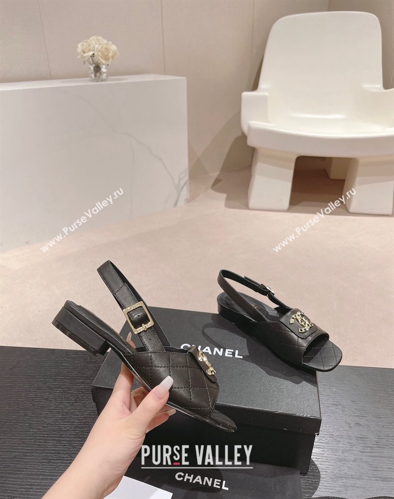 Chanel Quilted Lambskin Flat Sandals with Folder CC Black 2024 0424 (MD-240424059)