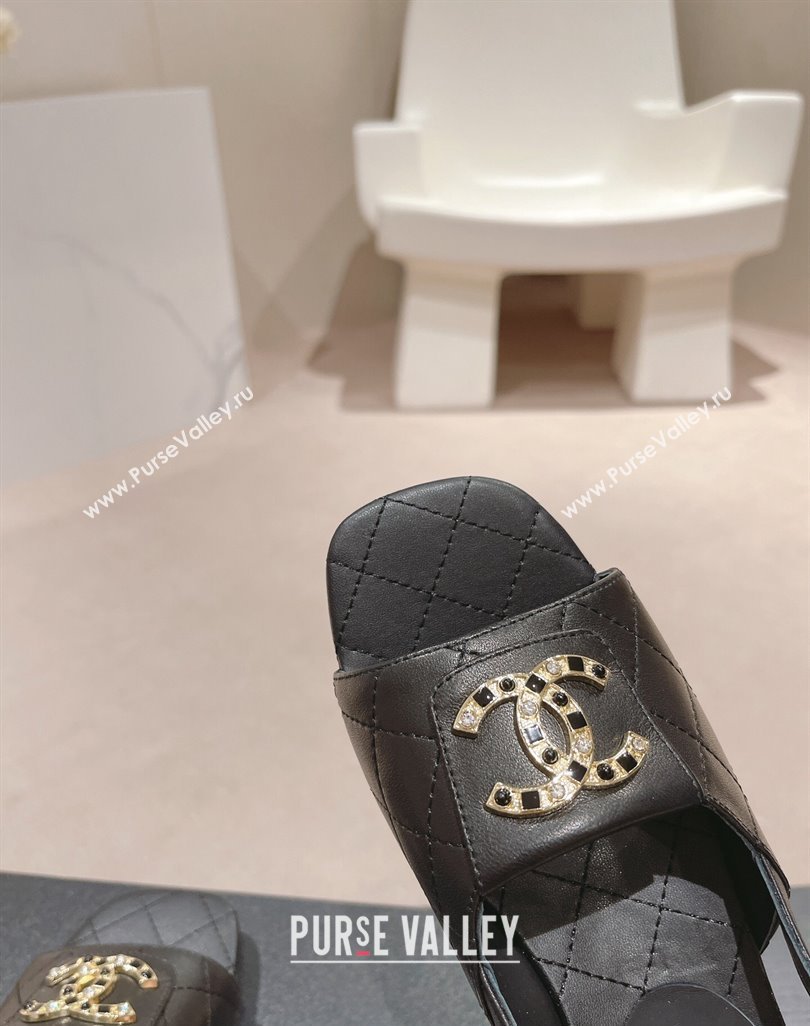 Chanel Quilted Lambskin Flat Sandals with Folder CC Black 2024 0424 (MD-240424059)