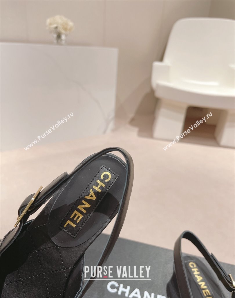 Chanel Quilted Lambskin Flat Sandals with Folder CC Black 2024 0424 (MD-240424059)