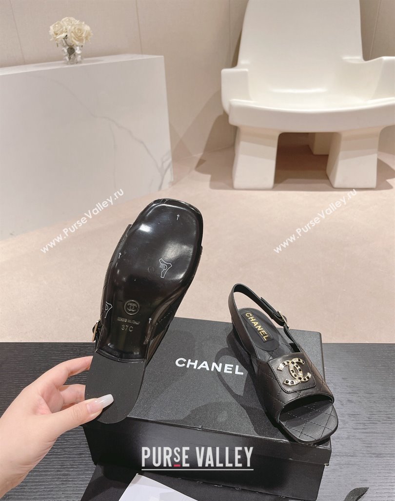 Chanel Quilted Lambskin Flat Sandals with Folder CC Black 2024 0424 (MD-240424059)