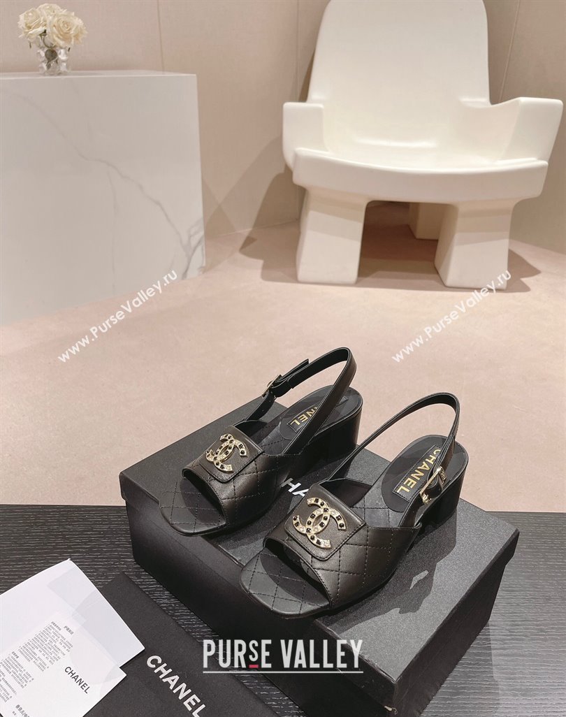 Chanel Quilted Lambskin Heel Sandals 5cm with Folder CC Black 2024 0424 (MD-240424061)