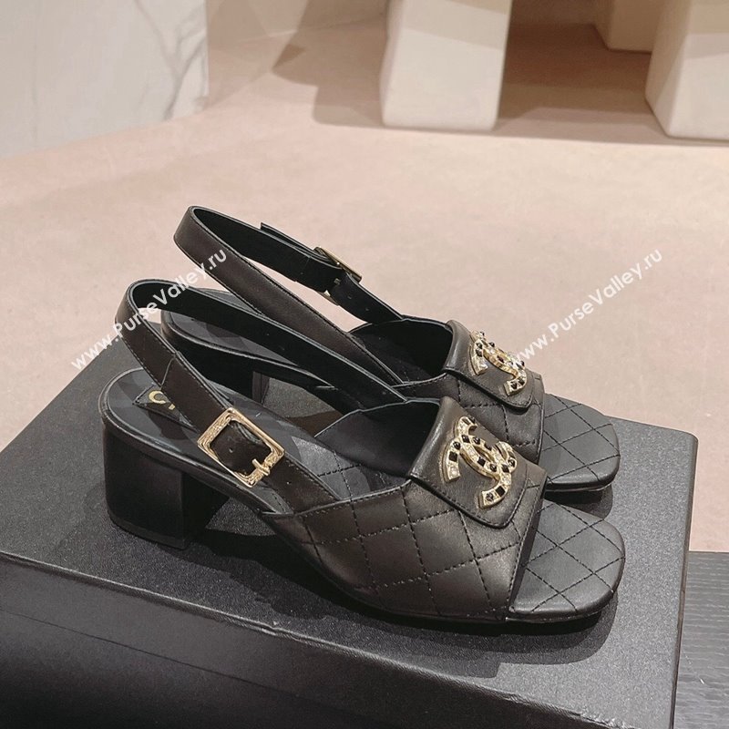 Chanel Quilted Lambskin Heel Sandals 5cm with Folder CC Black 2024 0424 (MD-240424061)
