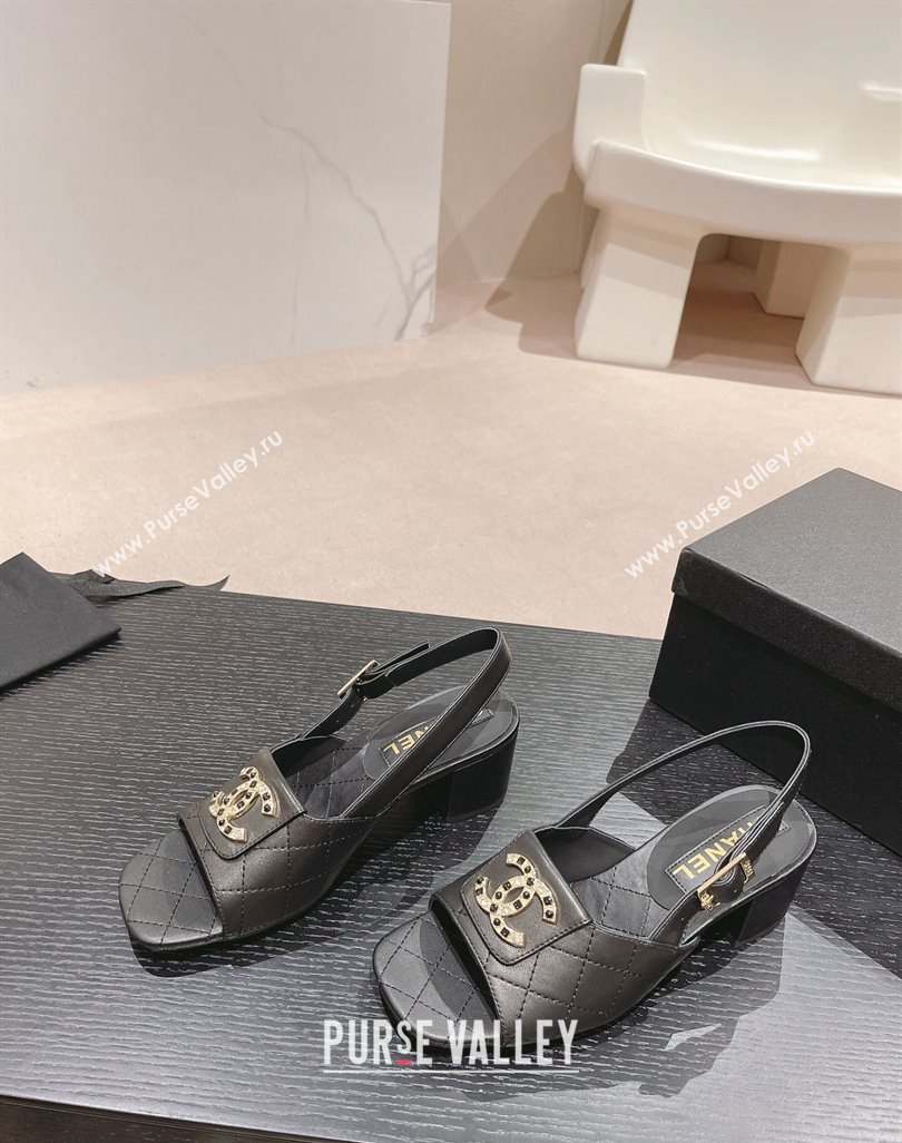 Chanel Quilted Lambskin Heel Sandals 5cm with Folder CC Black 2024 0424 (MD-240424061)