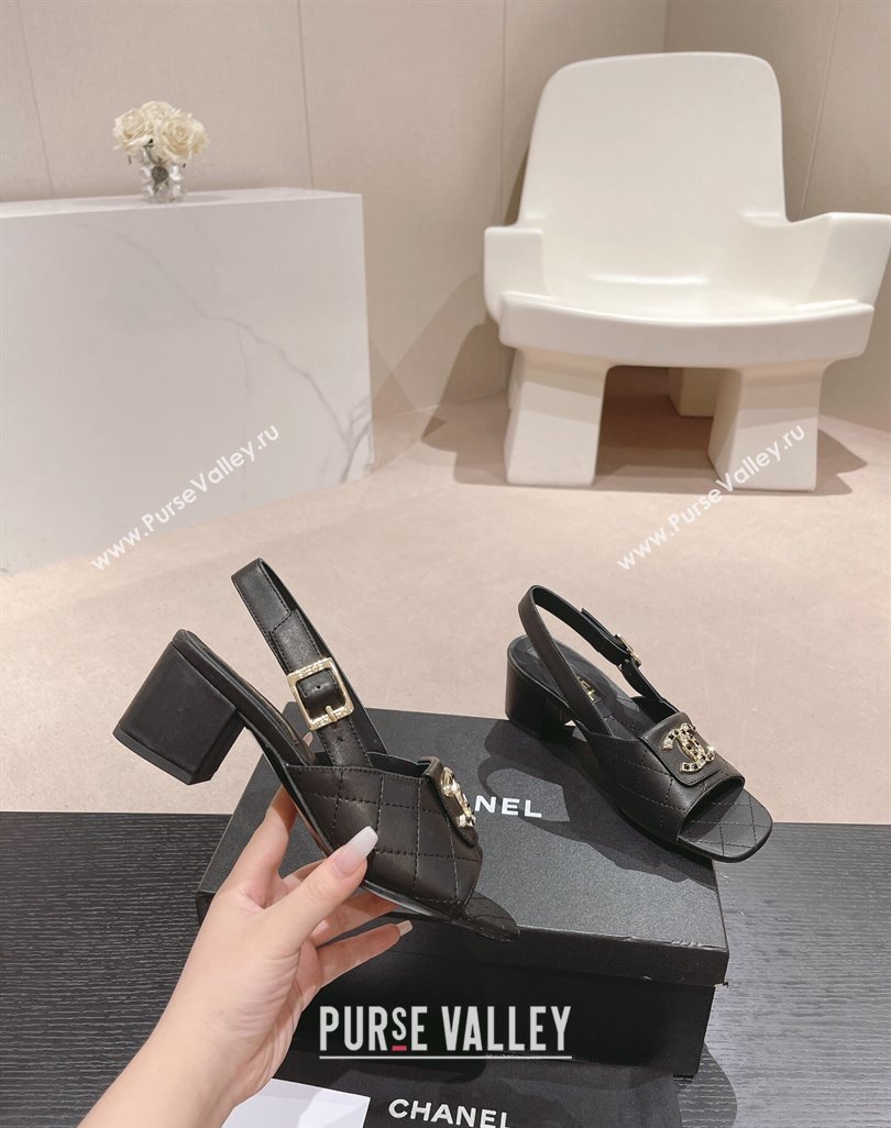 Chanel Quilted Lambskin Heel Sandals 5cm with Folder CC Black 2024 0424 (MD-240424061)