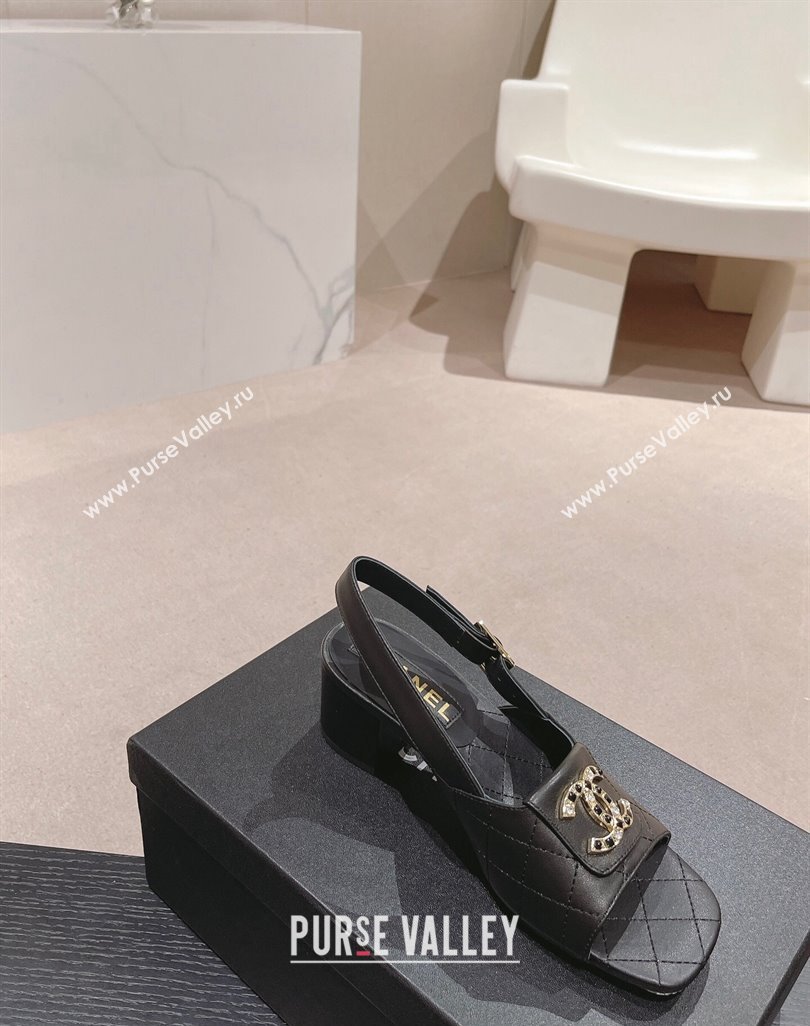 Chanel Quilted Lambskin Heel Sandals 5cm with Folder CC Black 2024 0424 (MD-240424061)