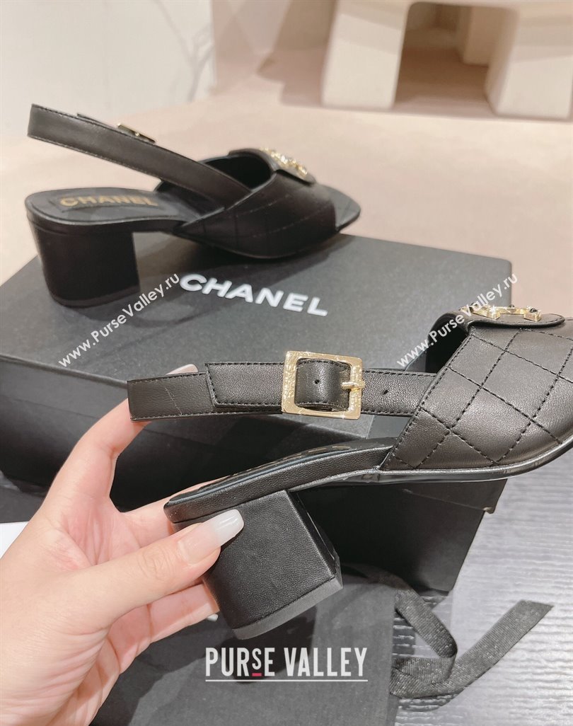 Chanel Quilted Lambskin Heel Sandals 5cm with Folder CC Black 2024 0424 (MD-240424061)