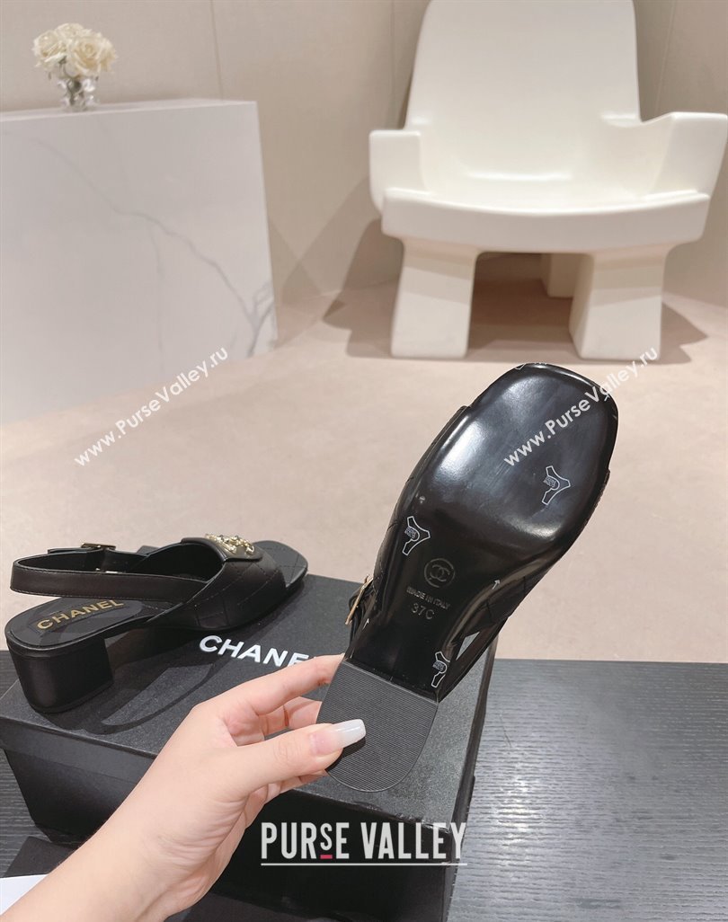 Chanel Quilted Lambskin Heel Sandals 5cm with Folder CC Black 2024 0424 (MD-240424061)