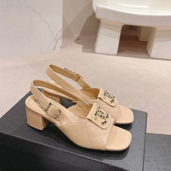 Chanel Quilted Lambskin Heel Sandals 5cm with Folder CC Beige 2024 0424 (MD-240424063)