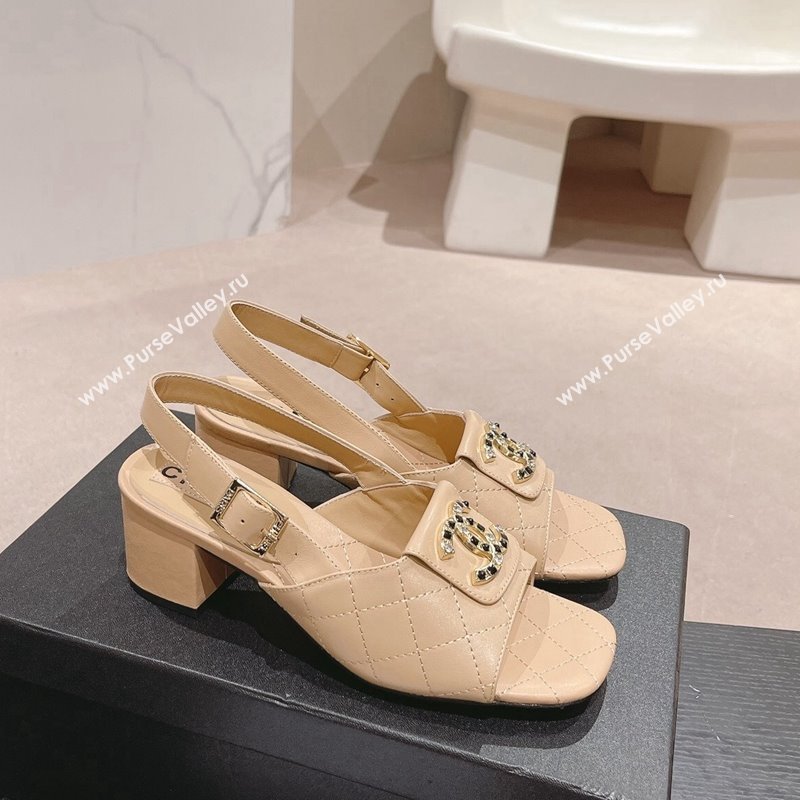 Chanel Quilted Lambskin Heel Sandals 5cm with Folder CC Beige 2024 0424 (MD-240424063)