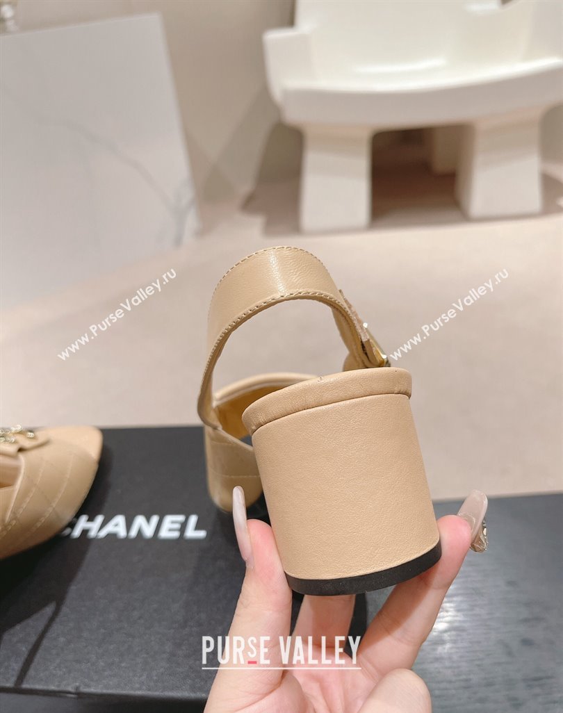 Chanel Quilted Lambskin Heel Sandals 5cm with Folder CC Beige 2024 0424 (MD-240424063)
