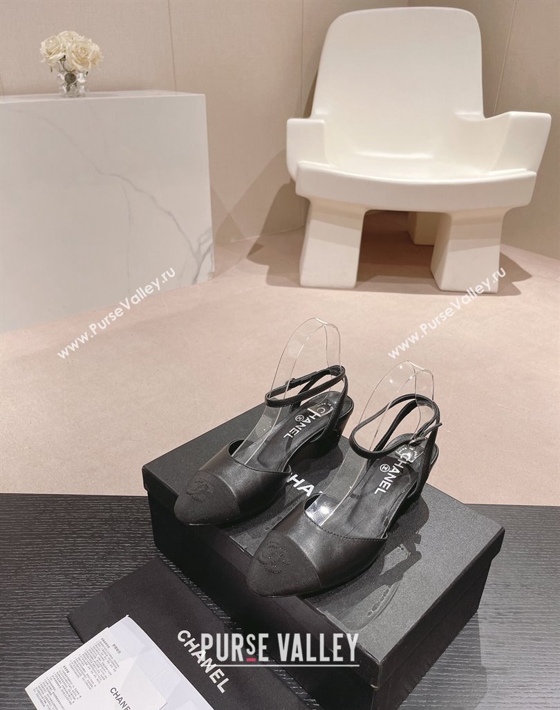 Chanel Lambskin Grosgrain Slingbacks Pumps 5cm G45370 Black 2024 (MD-240423094)