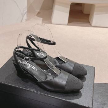 Chanel Lambskin Grosgrain Slingbacks Pumps 5cm G45370 Black 2024 (MD-240423094)