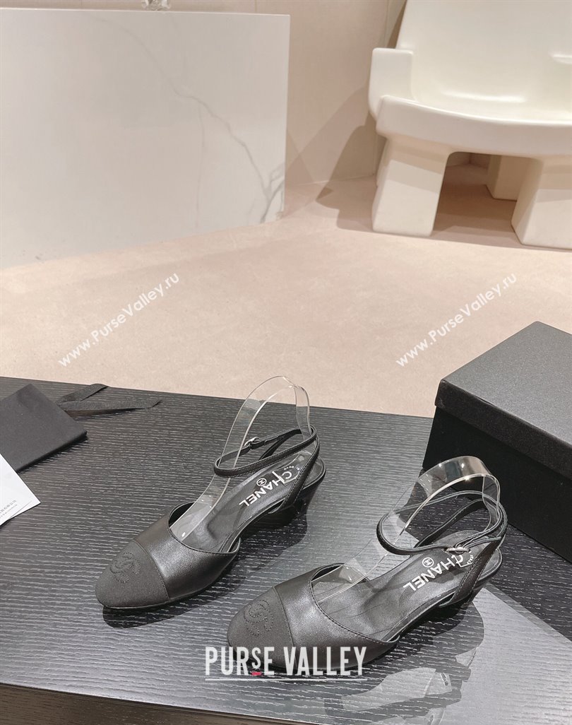 Chanel Lambskin Grosgrain Slingbacks Pumps 5cm G45370 Black 2024 (MD-240423094)