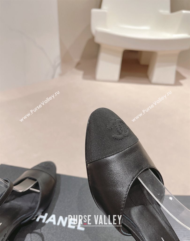 Chanel Lambskin Grosgrain Slingbacks Pumps 5cm G45370 Black 2024 (MD-240423094)