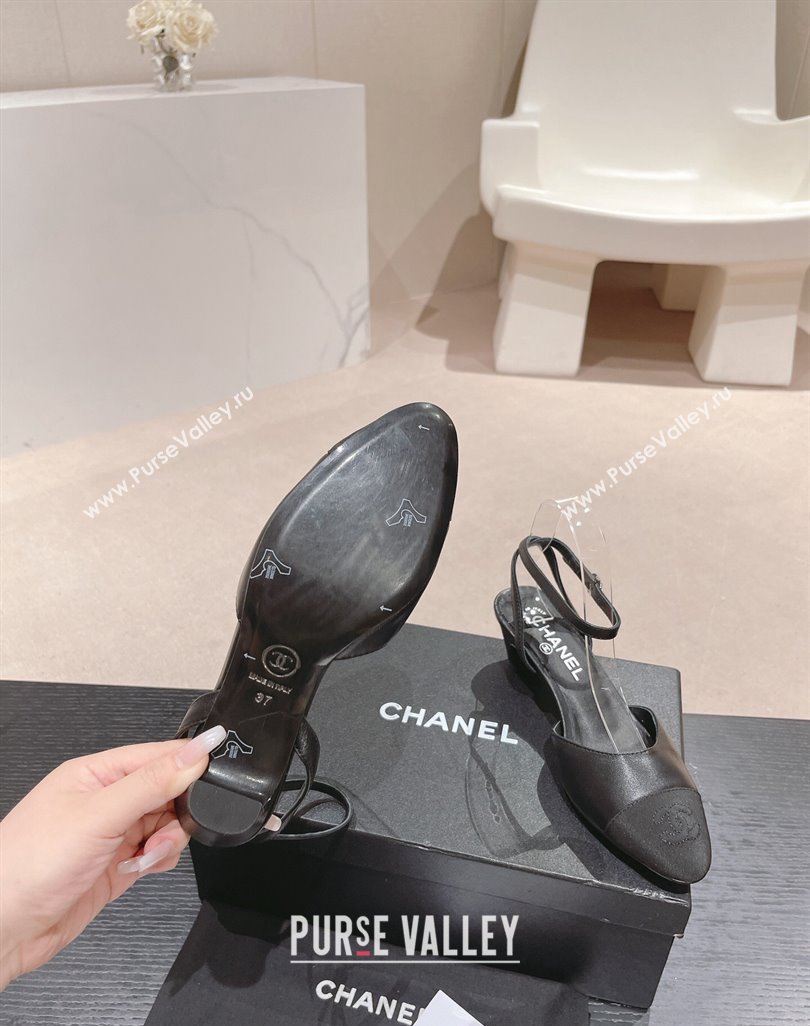 Chanel Lambskin Grosgrain Slingbacks Pumps 5cm G45370 Black 2024 (MD-240423094)