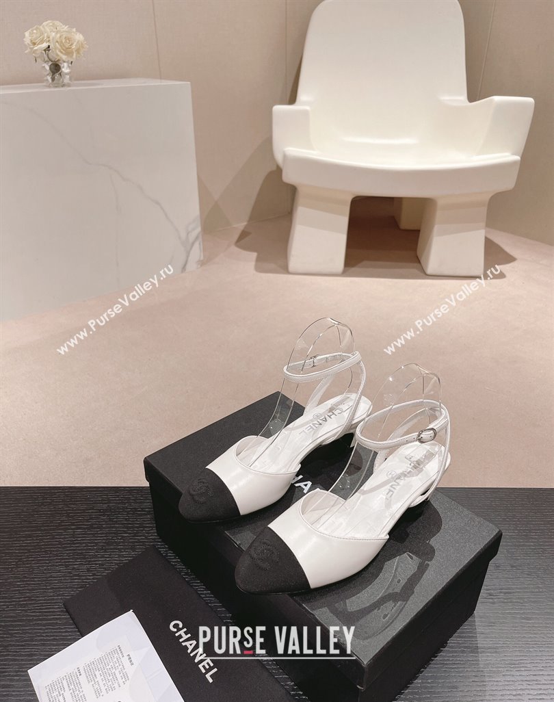 Chanel Lambskin Grosgrain Slingbacks Pumps 5cm G45370 White 2024 (MD-240423095)