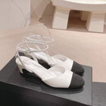 Chanel Lambskin Grosgrain Slingbacks Pumps 5cm G45370 White 2024 (MD-240423095)