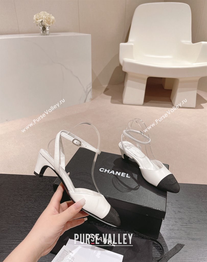 Chanel Lambskin Grosgrain Slingbacks Pumps 5cm G45370 White 2024 (MD-240423095)