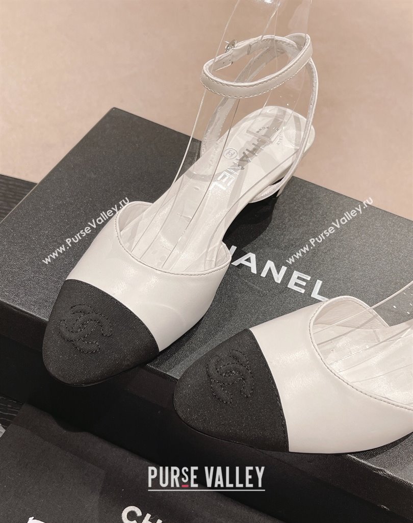 Chanel Lambskin Grosgrain Slingbacks Pumps 5cm G45370 White 2024 (MD-240423095)