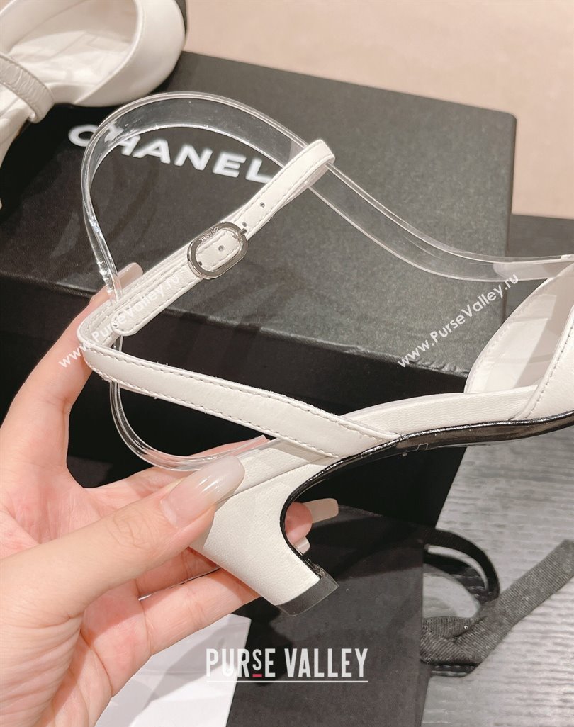 Chanel Lambskin Grosgrain Slingbacks Pumps 5cm G45370 White 2024 (MD-240423095)