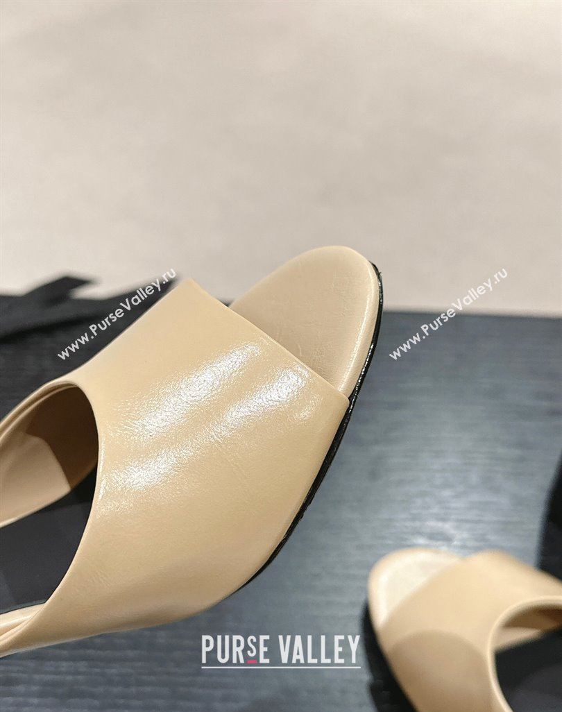 Chanel Shiny Calfskin Heel Slide Sandals 8.5cm with Colored Heel Beige 2024 0424 (MD-240424068)