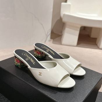 Chanel Shiny Calfskin Heel Slide Sandals 4.5cm with Colored Heel White 2024 0424 (MD-240424064)